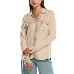 Minnie Rose Womens  Pearl Button Cashmere-Blend Sweater, Brown